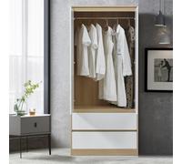[en.casa] Armoire de Chambre Garde-Robe Moderne Meuble de Rangement avec Barre de Penderie et 2 Tiroirs Placard pour Dressing MDF 176 x 80 x 52 cm Effet Chêne Blanc
