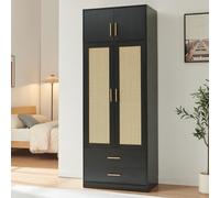 [en.casa] Armoire de Chambre Larundi 216 x 80 x 52 cm Noir Aspect Rotin