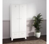 [en.casa] Armoire de Chambre Style Industriel Penderie à 2 Portes avec Étagères et Tiroirs Meuble de Rangement pour Dressing Chambre Salon Acier 180 x 90 x 40 cm Blanc
