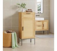 [en.casa] Armoire de Salle de Bain sur Pieds avec 1 Porte et 1 Tiroir avec Façade Effet Rotin Décoratif Structure Stable Toilette Métal Panneau de Particules 92 x 40 x 30 cm Effet Chêne Noir