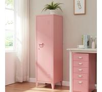 [en.casa] Armoire Métallique à Casiers Vestiaire 3 Compartiments Meuble de Rangement Vérouillable avec Fentes d'Aération Stable pour Chambre Entrée Bureau Acier 137 x 38 x 38 cm Rose