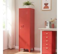 [en.casa] Armoire Métallique à Casiers Vestiaire 3 Compartiments Meuble de Rangement Vérouillable avec Fentes d'Aération Stable pour Chambre Entrée Bureau Acier 137 x 38 x 38 cm Rouge