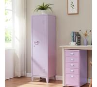 [en.casa] Armoire Métallique à Casiers Vestiaire 3 Compartiments Meuble de Rangement Vérouillable avec Fentes d'Aération Stable pour Chambre Entrée Bureau Acier 137 x 38 x 38 cm Violet Clair