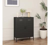 [en.casa] Armoire Métallique Meuble de Rangement Classeur pour Bureau Salon Atelier avec 2 Portes et 2 Étagères Réglables en Hauteur Fentes d'Aération Acier 102 x 80 x 40 cm Noir Mat