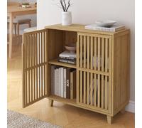 [en.casa] Armoire Multifonctionnelle avec 2 Portes Perméables à l'Air Meuble de Rangement Vaisselier Commode Bibliothèque Buffet pour Salon Chambre Cuisine Bambou 77 x 72 x 33 cm Naturel