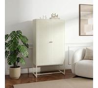 [en.casa] Armoire Multifonctionnelle Viitasaari 150 x 80 x 40 cm avec 2 Portes Meuble de Rangement Multi-Usages Vaisselier Commode pour Salon Chambre Cuisine Acier Blanc Crème