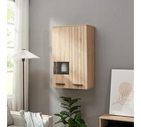 [en.casa] Armoire Murale avec 2 Portes 8 Compartiments de Rangement Meuble de Stockage Suspendu pour Salon Chambre Panneau de Particules Acrylique 98 x 60 x 35 cm Effet Chêne