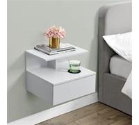 [en.casa] Étagère Murale avec Tiroir Rangement Table de Nuit Chevet Suspendue Design Intemporel Capacité de Charge 5 kg Panneaux de Particules 40 x 35 x 31 cm Blanc