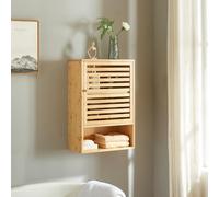 [en.casa] Armoire Murale de Salle de Bain avec Compartiments de Rangement Placard Design Scandinave avec Porte Ajourée Capacité de Charge Jusqu'à 10 kg Bambou 60 x 40 x 20 cm Naturel