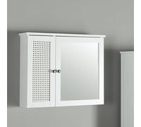 [en.casa] Armoire Murale de Salle de Bain avec Miroir Placard Suspendu avec 2 Portes et 2 Étagères Meuble de Rangement MDF PVC Effet Rotin 50 x 60 x 15 cm Blanc