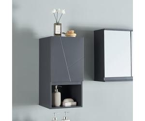 [en.casa] Armoire Murale de Salle de Bain avec Porte et Compartiment Ouvert Meuble de Rangement Stockage pour Buanderie Entrée Chambre Cuisine MDF 60 x 30 x 30 cm Gris