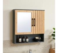 [en.casa] Armoire Murale de Salle de Bain Svanes avec Miroir Façade en Bambou Compartiments Fermés et Ouvert 2 Portes pour Toilettes Design Intemporel 58 x 56 x 13 cm Gris Foncé Naturel