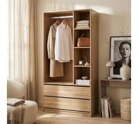 [en.casa] Armoire Ouverte Vippsaki avec 4 Compartiments de Rangement 2 Grands Tiroirs Barre de Penderie Stockage pour Chambre Dressing Portant à Vêtements 200 x 100 x 50 cm Effet Chêne