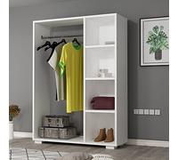 [en.casa] Armoire pour Chambre Portant à Vêtements Garde-Robe Ouvert avec Barre de Penderie 4 Compartiments de Rangement Panneau de Particules Plastique 123 x 90 x 30 cm Blanc