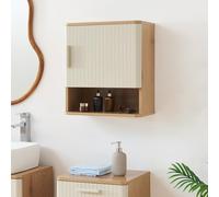 [en.casa] Armoire Suspendue de Salle de Bain Placard Mural avec Étagères et Porte Façade Rainurée Décorative Rangement Ordonné Stable MDF 50 x 45 x 24 cm Effet Chêne Couleur Sable