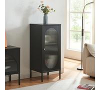 [en.casa] Armoire Vitrée avec Étagère et 4 Pieds Réglable Buffet Haut pour Salon Entrée Bureau Porte avec Fermeture Magnétique et Verre Strié Acier Laqué 102 x 43 x 40 cm Noir Mat