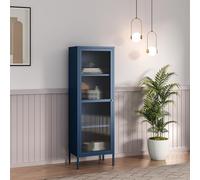[en.casa] Armoire Vitrée Bibliothèque avec Porte Étagère Moderne Vaisselier Élégant pour Salon Cuisine Bureau Salle à Manger Acier Verre 150 x 50 x 35 cm Bleu Marine