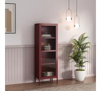 [en.casa] Armoire Vitrée Bibliothèque avec Porte Étagère Moderne Vaisselier Élégant pour Salon Cuisine Bureau Salle à Manger Acier Verre 150 x 50 x 35 cm Rouge Bordeaux