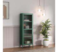 [en.casa] Armoire Vitrée Bibliothèque avec Porte Étagère Moderne Vaisselier Élégant pour Salon Cuisine Bureau Salle à Manger Acier Verre 150 x 50 x 35 cm Vert Sapin