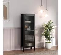 [en.casa] Armoire Vitrée Bibliothèque avec Porte Étagère Moderne Vaisselier Élégant pour Salon Cuisine Bureau Salle à Manger Acier Verre 150 x 50 x 35 cm Noir