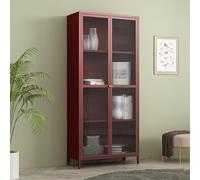 [en.casa] Armoire Vitrée Bibliothèque avec Portes Étagère Moderne Vaisselier Élégant pour Salon Cuisine Bureau Salle à Manger Acier Verre 180 x 80 x 35 cm Rouge Bordeaux