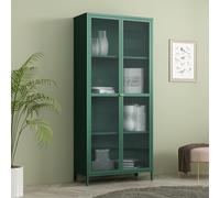 [en.casa] Armoire Vitrée Bibliothèque avec Portes Étagère Moderne Vaisselier Élégant pour Salon Cuisine Bureau Salle à Manger Acier Verre 180 x 80 x 35 cm Vert Sapin
