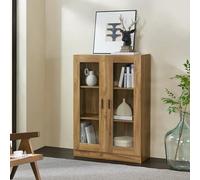[en.casa] Armoire Vitrée Bibliothèque avec Portes Vaisselier Élégant pour Salon Cuisine Bureau Salle à Manger Panneau de Particules Verre 115 x 80 x 31 cm Effet Chêne