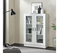 [en.casa] Armoire Vitrée Bibliothèque avec Portes Vaisselier Élégant pour Salon Cuisine Bureau Salle à Manger Panneau de Particules Verre 115 x 80 x 31 cm Blanc