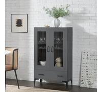 [en.casa] Armoire Vitrée Meuble de Rangement Bibliothèque Vaisselier Buffet Élégante pour Salon Cuisine Chambre Salle à Manger Panneau de Particules Verre 115 x 70 x 31 cm Gris Foncé