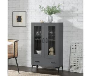 [en.casa] Armoire Vitrée Meuble de Rangement Bibliothèque Vaisselier Buffet Élégante pour Salon Cuisine Chambre Salle à Manger Panneau de Particules Verre 115 x 70 x 31 cm Gris Foncé