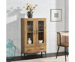 [en.casa] Armoire Vitrée Meuble de Rangement Bibliothèque Vaisselier Buffet Élégante pour Salon Cuisine Chambre Salle à Manger Panneau de Particules Verre 115 x 70 x 31 cm Effet Chêne