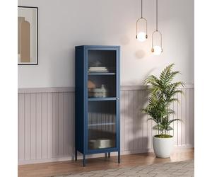 [en.casa] Armoire Vitrée Säkylä Acier Verre 150 x 50 x 35 cm Bleu | vaisselier, buffet, meuble de rangement, design moderne, étagère, salon, salle à manger, bureau, entrée, bibliothèque
