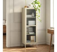 [en.casa] Armoire Vitrée Säkylä Acier Verre 150 x 50 x 35 cm Camel