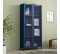 [en.casa] Armoire Vitrée Säkylä Acier Verre 180 x 80 x 35 cm Bleu