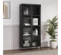 [en.casa] Armoire Vitrée Säkylä Acier Verre 180 x 80 x 35 cm Noir | vaisselier, buffet, meuble de rangement, design moderne, étagère, salon, salle à manger, bureau, entrée, bibliothèque