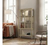 [en.casa] Armoire Vitrine Klippestad avec 2 Portes à Fermeture Magnétique 3 Compartiments Vaisselier Meuble de Rangement pour Salon Acier Verre Trempé 160 x 80 x 35 cm Camel