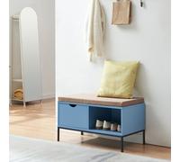 [en.casa] Banc à Chaussures avec Compartiment Ouvert et 1 Tiroir Coussin Rembourré Assise Confortable Capacité de Charge 120 kg Entrée Couloir Chambre MDF Métal Tissu 80 x 40 x 45 cm Bleu Gris