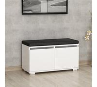 [en.casa] Banc à Chaussures Brande avec 2 Portes Blanc Noir | meuble de rangement, pour l'entré, coussin confortable, structure stable