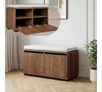 [en.casa] Banc à Chaussures Brande avec 2 Portes Effet Noyer Gris Clair | meuble de rangement, pour l'entré, coussin confortable, structure stable
