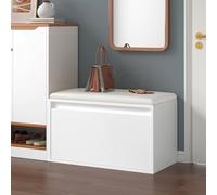 [en.casa] Banc à Chaussures Design avec Tiroir Meuble d'Entrée avec Siège Rembourré Range-Chaussures Stylé pour 3 Paires Panneau de Particules PU 80 x 39 x 45 cm Blanc