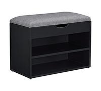 [en.casa] Banc à Chaussures Design Étagère à 2 Niveaux Meuble de Rangement pour 4 Paires de Chaussures avec Siège Rembourré Rabattable Panneau de Particules Polyester Coton 46 x 60 x 30 cm Noir Gris
