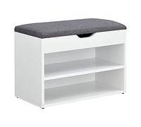 [en.casa] Banc à Chaussures Design Étagère à 2 Niveaux Meuble de Rangement pour 4 Paires de Chaussures avec Siège Rembourré Rabattable Panneau de Particules Polyester Coton 46 x 60 x 30 cm Blanc Gris