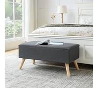 [en.casa] Banc de Rangement Tabouret Rembourré Capacité de Charge 150 kg Meuble avec Assise Rabattable MDF Polyester Bois 79 x 40 x 40 cm Gris Foncé