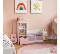 [en.casa] Banc pour Enfants avec Étagère Coussin Rembourré Doux Assise Confortable Compartiments Ouverts et 2 Boîtes Amovibles Panneau de Particules MDF Polyester 100 x 99 x 30 cm Blanc Rose