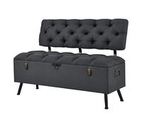 [en.casa] Banquette de Rangement Banc avec Siège Rabattable Rembouré Chesterfield Panneau de Particules Fer Polyester 110 x 48 x 75 cm Gris Foncé
