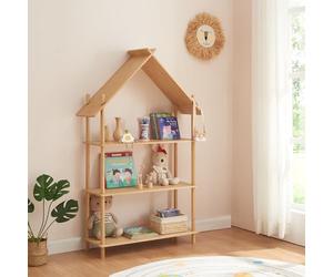 [en.casa] Bibliothèque à 3 Niveaux pour Enfant Étagère Autoportante en Forme de Cabane pour Rangement de Livres Jouets Coloriages Bambou 137 x 90 x 30 cm Naturel