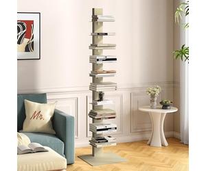 [en.casa] Bibliothèque Autoportante avec 10 Étagères pour CD DVD Livres Meuble de Rangement Polyvalente Design pour Salon Chambre Bureau Acier 150 x 39 x 39 cm Camel