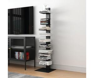 [en.casa] Bibliothèque Autoportante avec 10 Étagères pour CD DVD Livres Meuble de Rangement Polyvalente Design pour Salon Chambre Bureau Acier 150 x 39 x 39 cm Noir Mat
