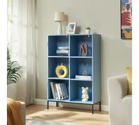 [en.casa] Bibliothèque avec 6 Compartiments de Rangement Ouverts Étagère Polyvalente Design Intemporel pour Salon Chambre Bureau Couloir MDF Métal 120 x 80 x 30 cm Bleu Noir