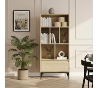 [en.casa] Bibliothèque avec Tiroir et 6 Compartiments de Rangement Ouverts Étagère Autoportante pour Salon Bureau MDF Métal 137 x 60 x 35 cm Effet Chêne Clair